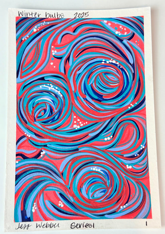 'Winter Bulbs' original hand painted postcard